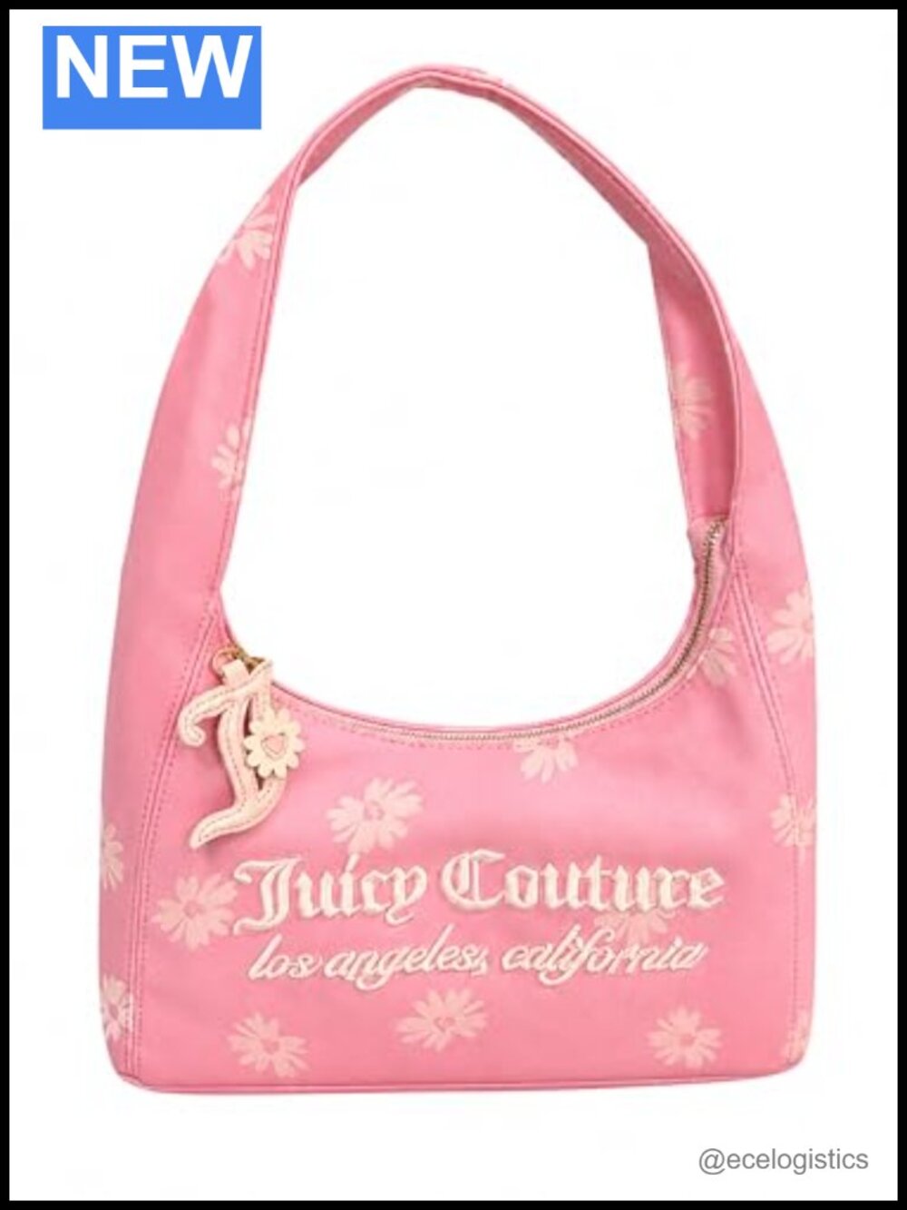 Hobo Shoulder Bag Floral Logo Handbag Zipper Top Everyday Purse